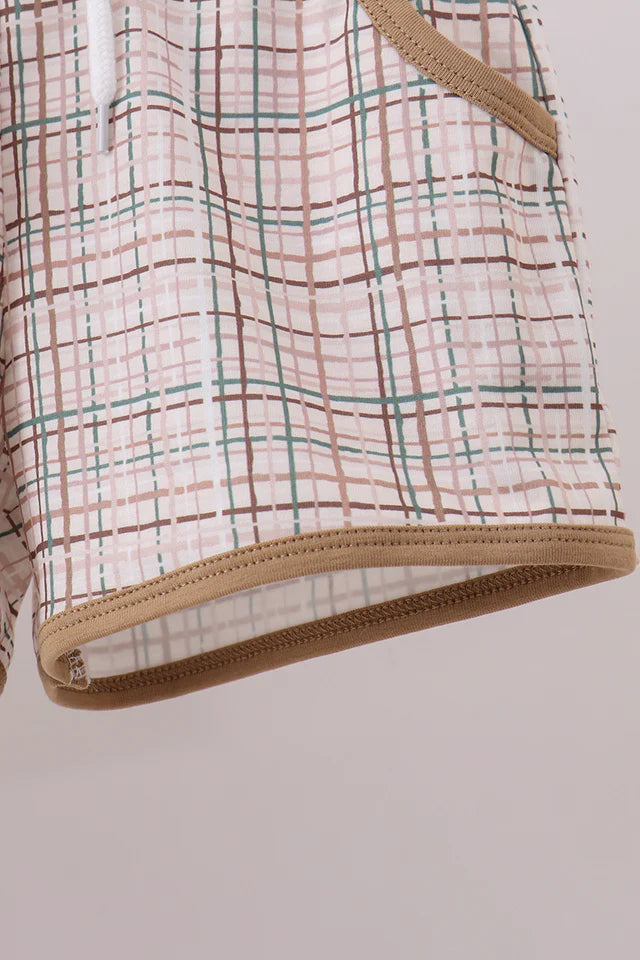 Abby & Evie Brown Plaid Bunny Applique Boys Shorts Set 113091 SpadezStore