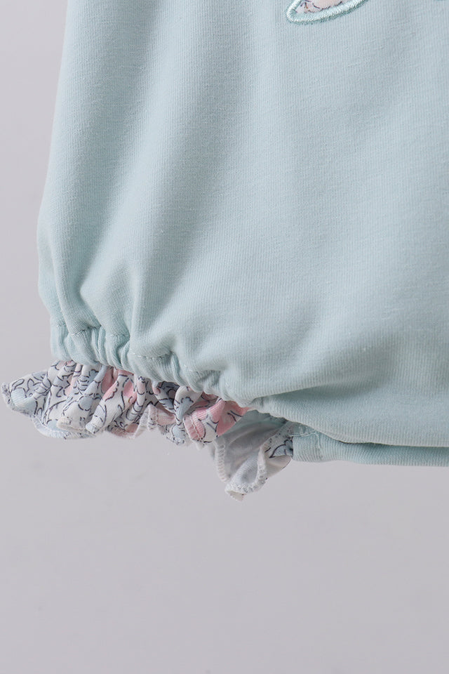 Abby & Evie Blue Floral Bunny Applique Girl Ruffle Bubble Romper 113093 SpadezStore