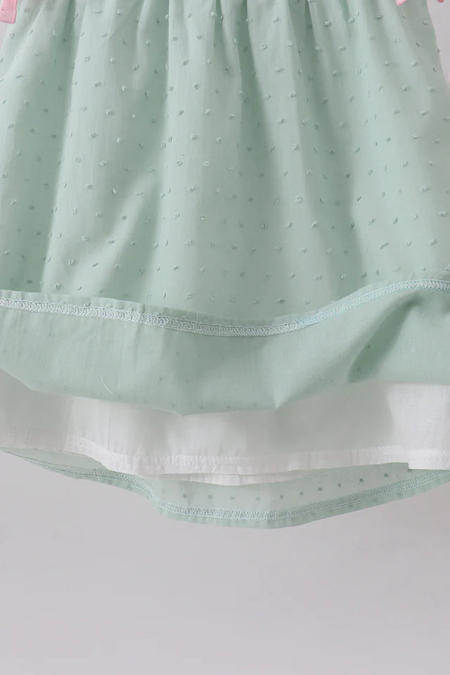 Abby & Evie Green Swiss Dot Cross Sheep Ruffle Dress 113131 SpadezStore