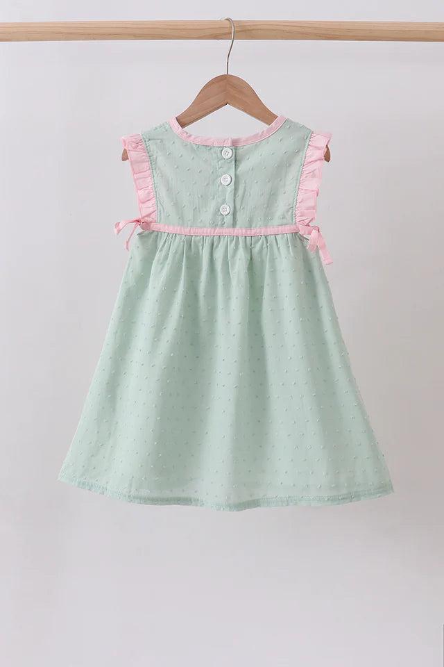 Abby & Evie Green Swiss Dot Cross Sheep Ruffle Dress 113131 SpadezStore