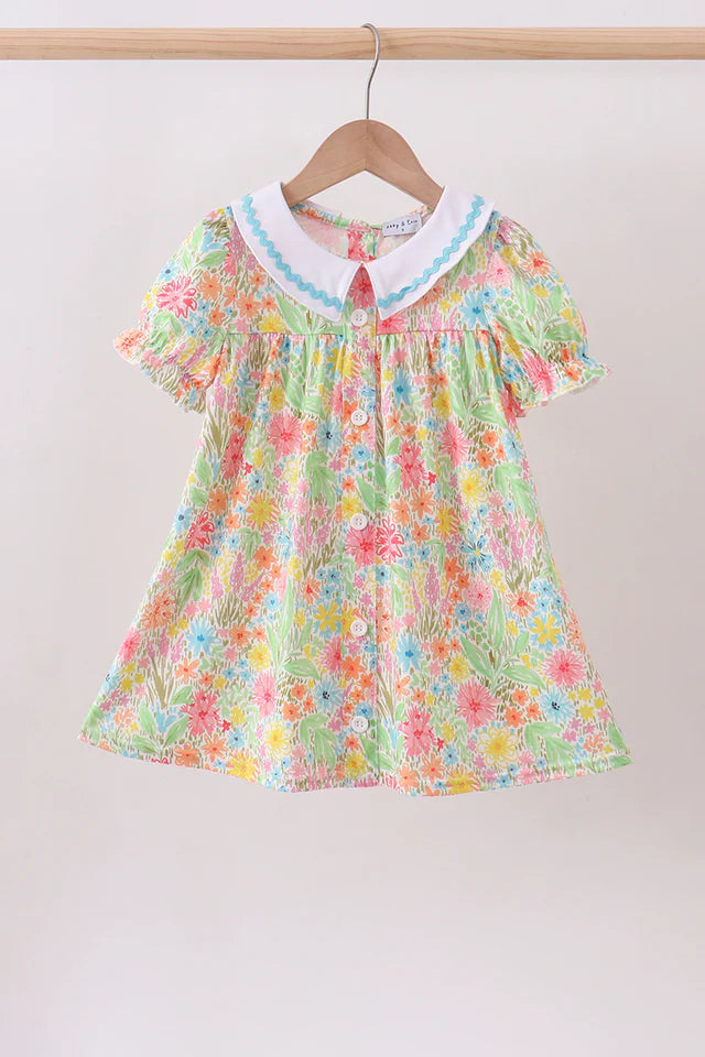 Abby & Evie Pink Foral Print Puff Sleeve Ruffle Dress 113153 SpadezStore