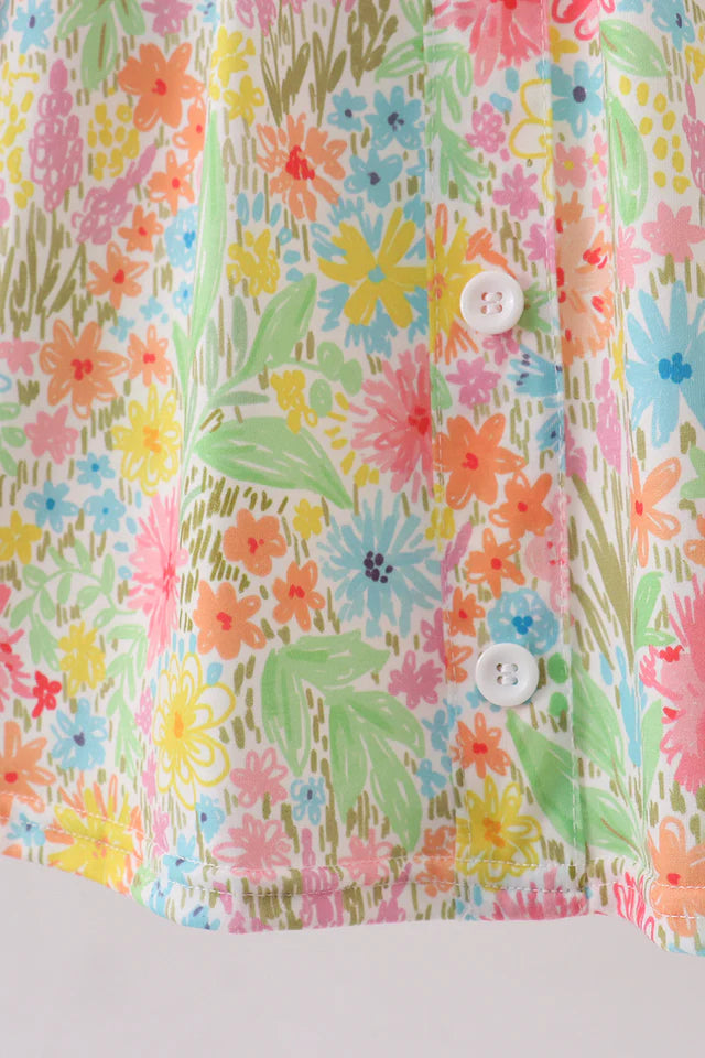 Abby & Evie Pink Foral Print Puff Sleeve Ruffle Dress 113153 SpadezStore