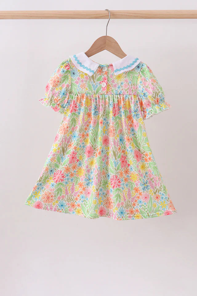 Abby & Evie Pink Foral Print Puff Sleeve Ruffle Dress 113153 SpadezStore