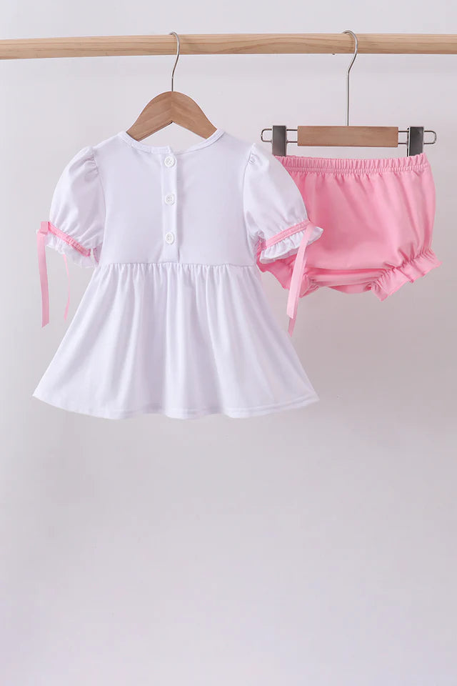 Abby & Evie White Cross Smocked Ruffle Girls Bloomer Set 113248 SpadezStore