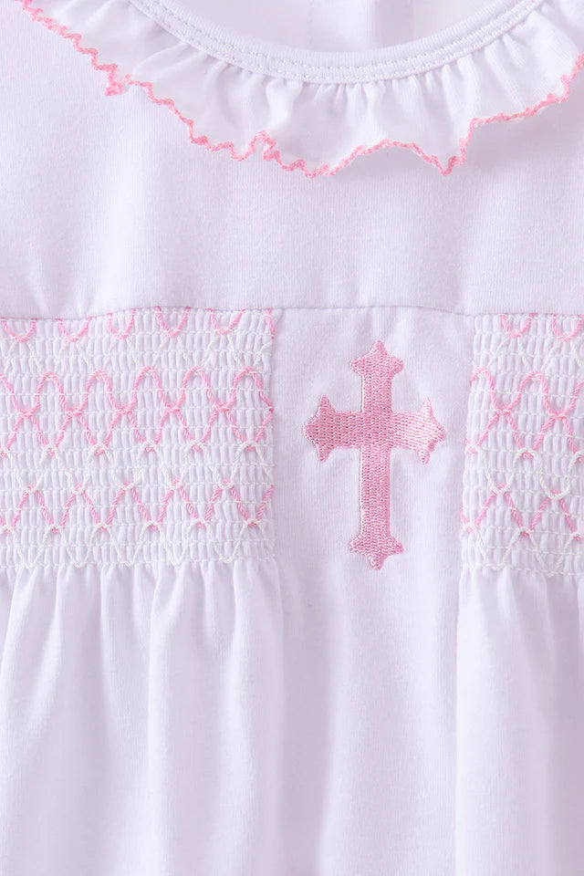 Abby & Evie White Cross Smocked Ruffle Girls Bloomer Set 113248 SpadezStore