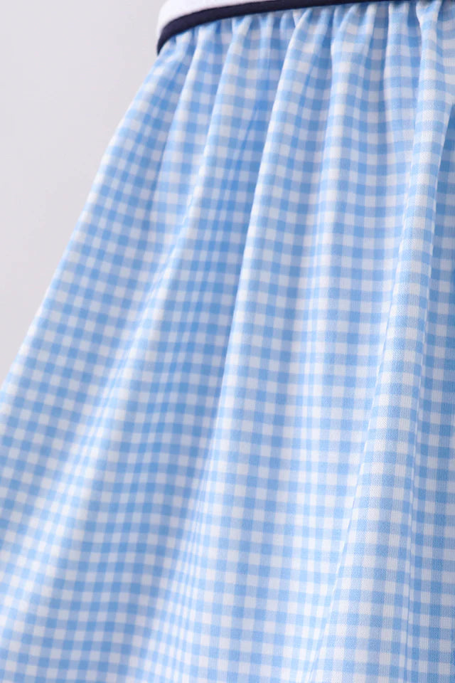 Abby & Evie Blue Character Embroidery Gingham Bloomer Set 113266 SpadezStore