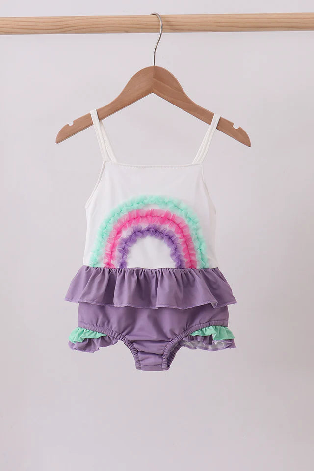 Abby & Evie Purple Lace Rainbow Ruffle One-piece Swimsuit 113293 SpadezStore