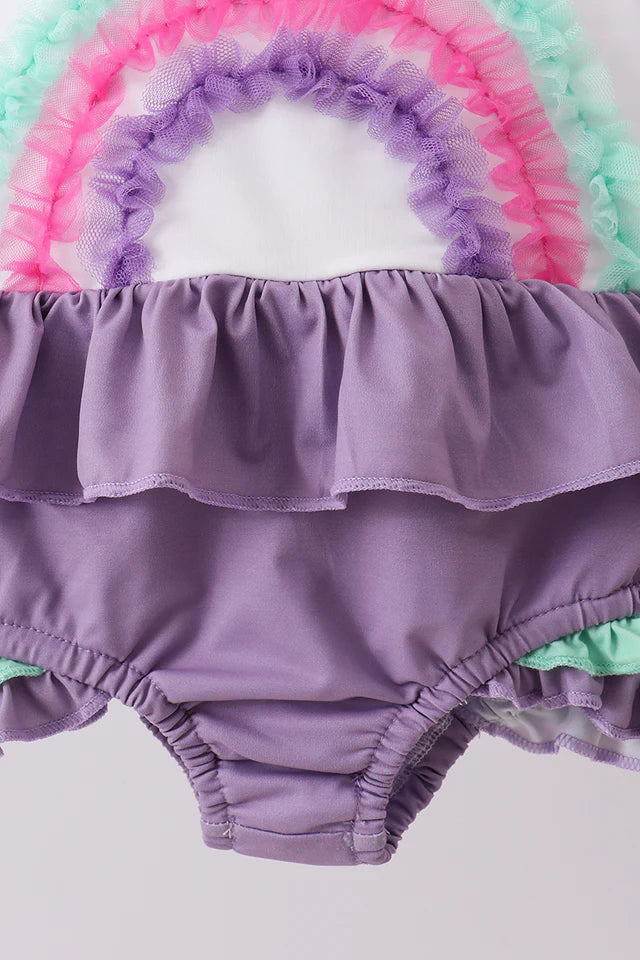 Abby & Evie Purple Lace Rainbow Ruffle One-piece Swimsuit 113293 SpadezStore