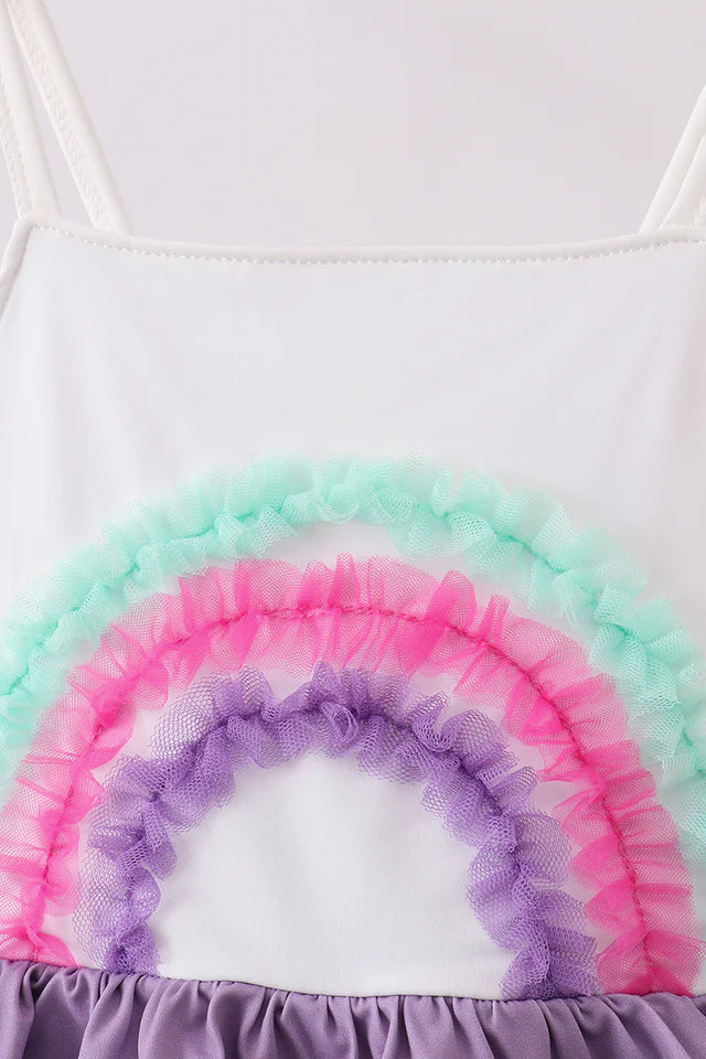 Abby & Evie Purple Lace Rainbow Ruffle One-piece Swimsuit 113293 SpadezStore