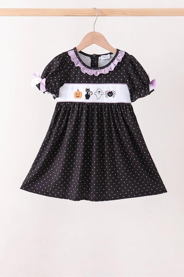 Abby & Evie Black Ghost Spider Embroidery Ruffle Dress 113847