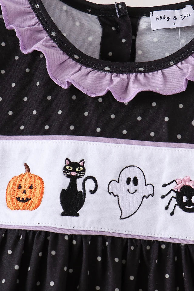 Abby & Evie Black Ghost Spider Embroidery Ruffle Dress 113847