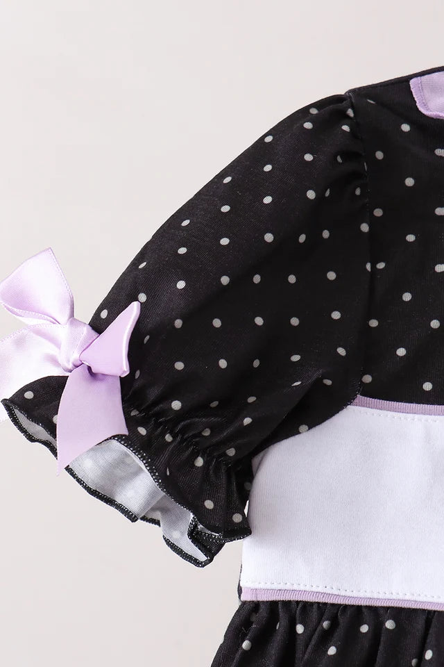 Abby & Evie Black Ghost Spider Embroidery Ruffle Dress 113847