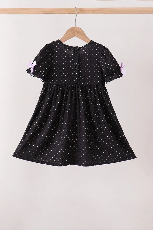 Abby & Evie Black Ghost Spider Embroidery Ruffle Dress 113847