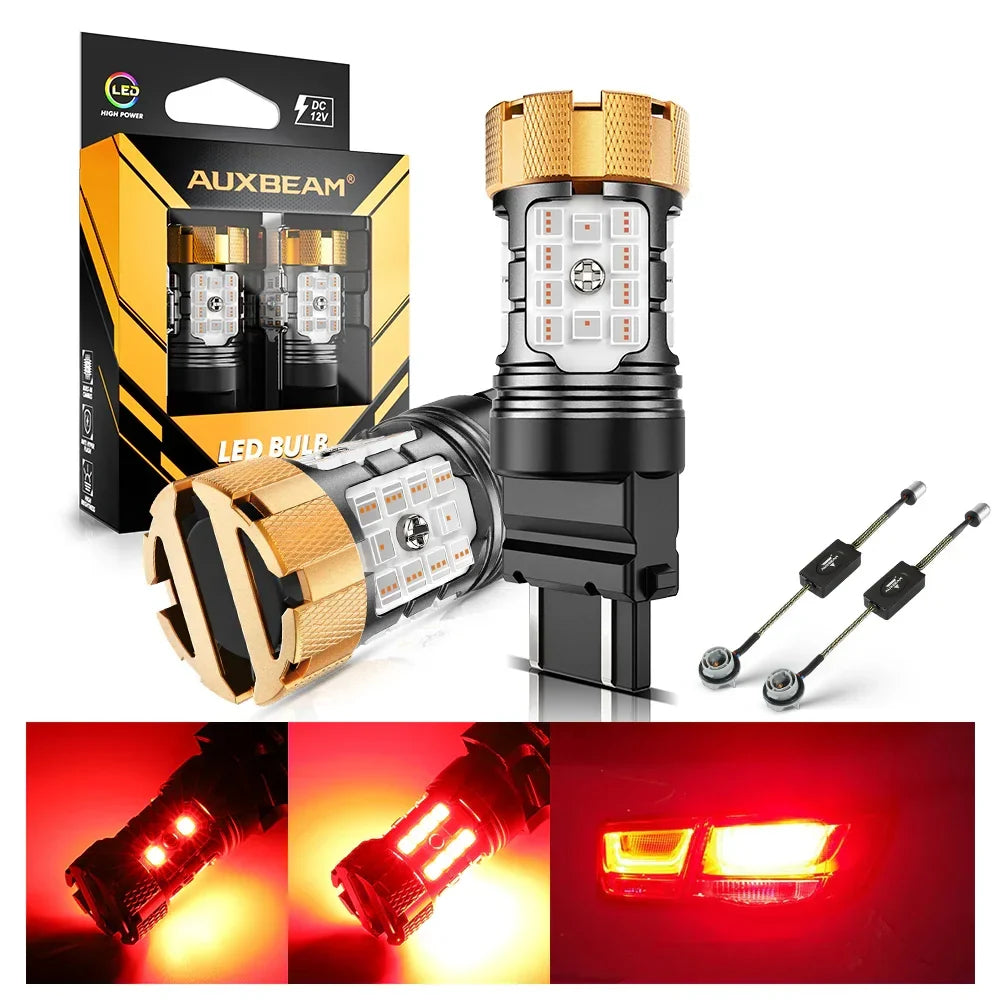 Auxbeam T25 3157 3156 LED Brake/Tail Light Bulbs 50W 4000LM CAN-Bus Error Free Red B21-PRO Series | 2 Bulbs