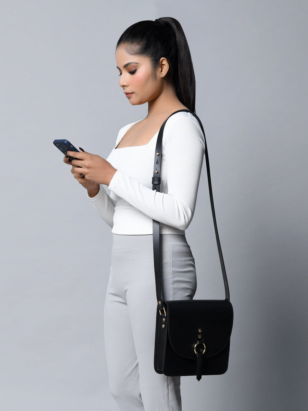 Classy Leather Bags Black Elegance Crossbody Sling Bag SpadezStore