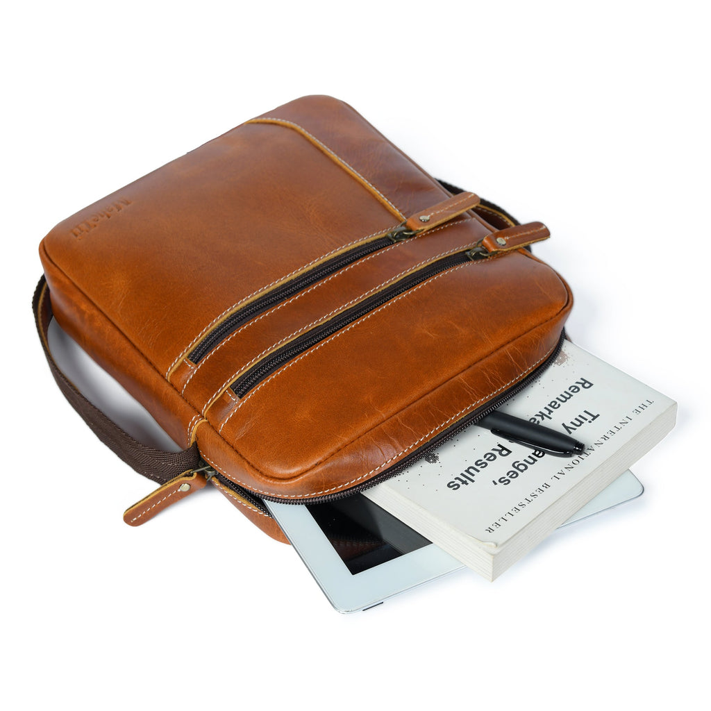 Classy Leather Bags The Compact Messenger- Tan