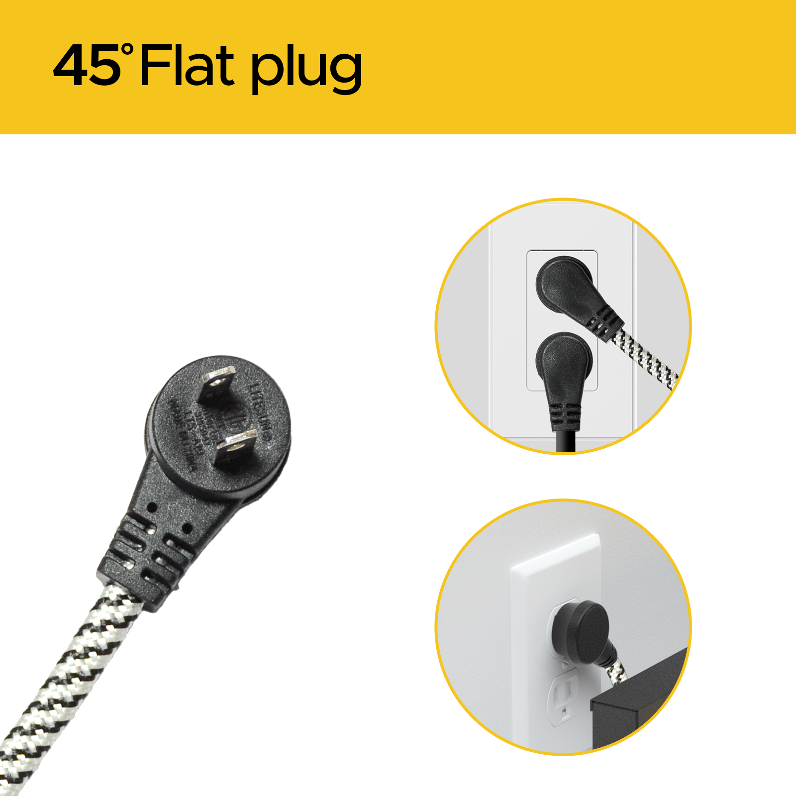 CRST 2-Pack 12ft Flat Extension Cord with Safety Covers, Braided Long Extension Cord with Flat Plug, 3-Outlet Power Strip, 16AWG, 1625W, ETL Listed SpadezStore