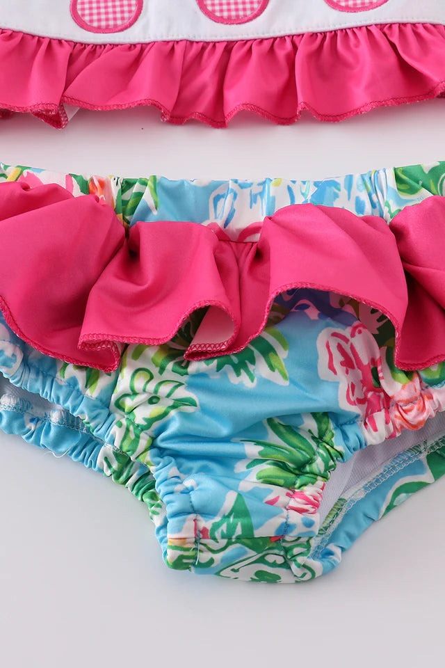 Abby & Evie Pink Floral Character Applique 2pc Girl Swimsuit 120464 SpadezStore