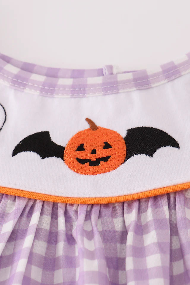 Abby & Evie Purple Halloween Pumpkin Ghost Embroidery Dress 120711 SpadezStore