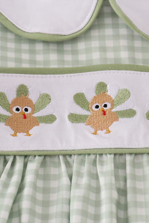 Abby & Evie Sage Turkey Embroidery Gingham Pants Set 120761 SpadezStore