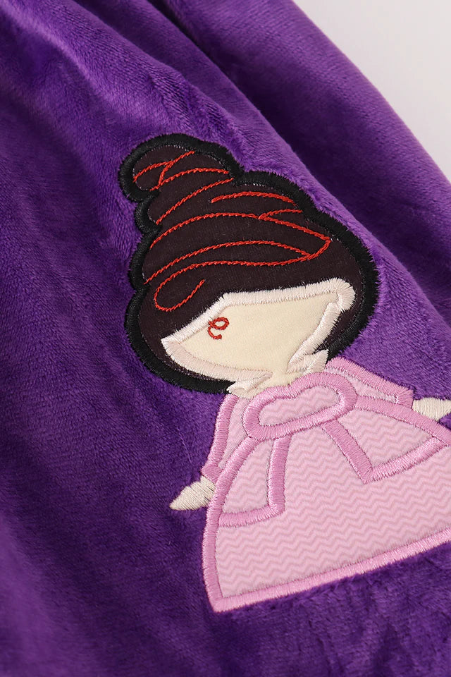 Abby & Evie Purple Halloween Witch Applique Velvet Pants Set 120772 SpadezStore