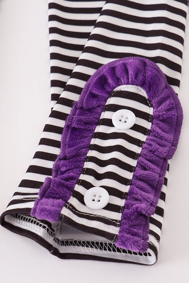 Abby & Evie Purple Halloween Witch Applique Velvet Pants Set 120772 SpadezStore