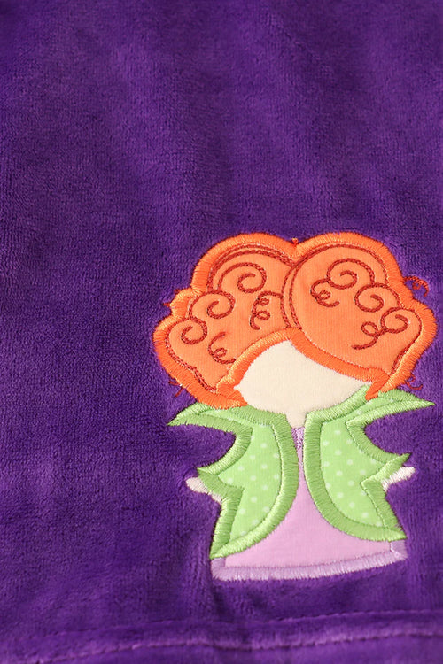 Abby & Evie Purple Halloween Witch Applique Velvet Bloomer Set 120773 SpadezStore