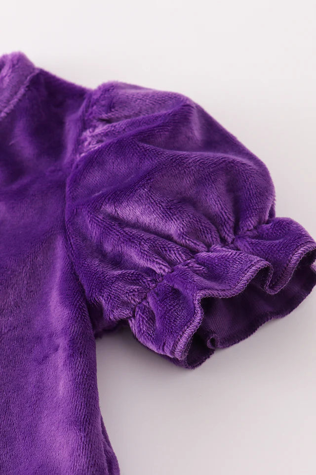 Abby & Evie Purple Halloween Witch Applique Velvet Bloomer Set 120773 SpadezStore