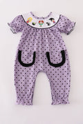 Abby & Evie Purple Halloween Dot Witch Embroidery Romper 120790 SpadezStore