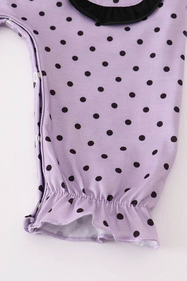 Abby & Evie Purple Halloween Dot Witch Embroidery Romper 120790 SpadezStore