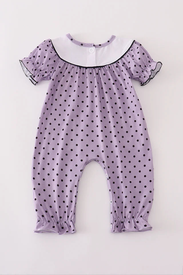 Abby & Evie Purple Halloween Dot Witch Embroidery Romper 120790 SpadezStore