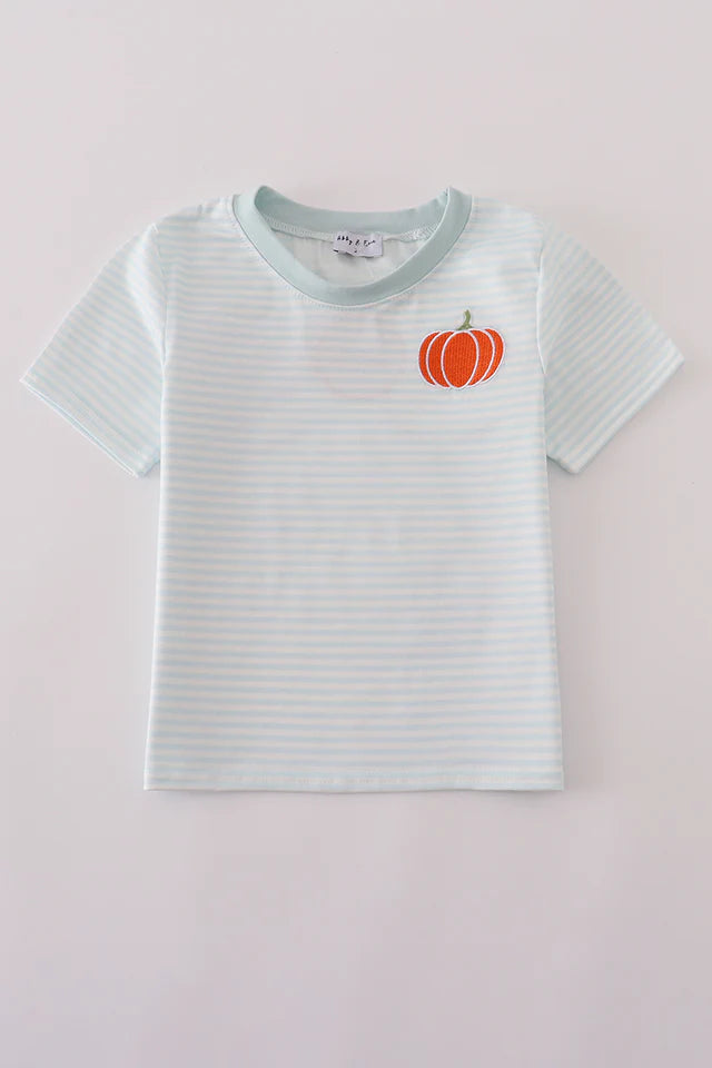 Abby & Evie Blue Pumpkin Embroidery Stripe Top 120912 SpadezStore
