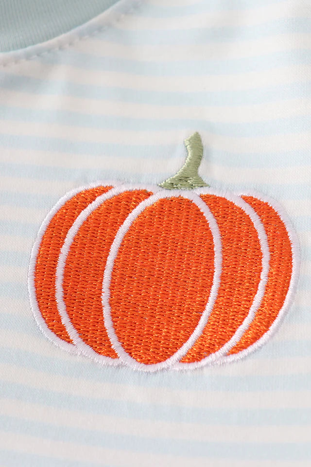 Abby & Evie Blue Pumpkin Embroidery Stripe Top 120912 SpadezStore