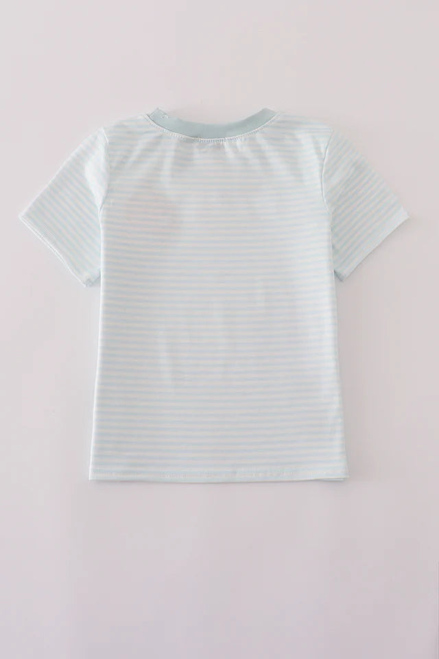 Abby & Evie Blue Pumpkin Embroidery Stripe Top 120912 SpadezStore