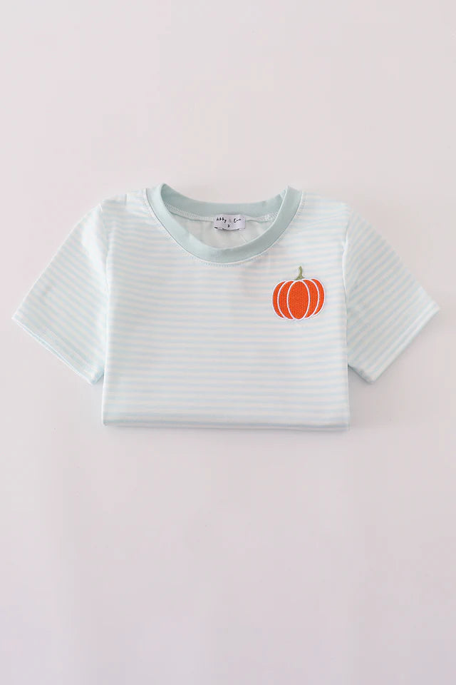 Abby & Evie Blue Pumpkin Embroidery Stripe Top 120912 SpadezStore