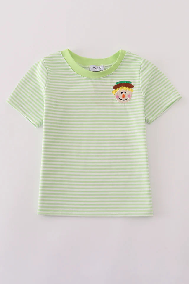 Abby & Evie Green Scarecrow Embroidery Stripe Top 120915 SpadezStore