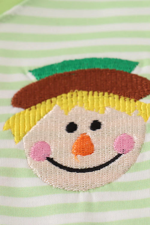 Abby & Evie Green Scarecrow Embroidery Stripe Top 120915 SpadezStore