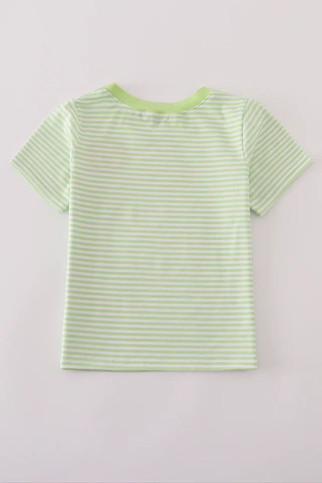 Abby & Evie Green Scarecrow Embroidery Stripe Top 120915 SpadezStore
