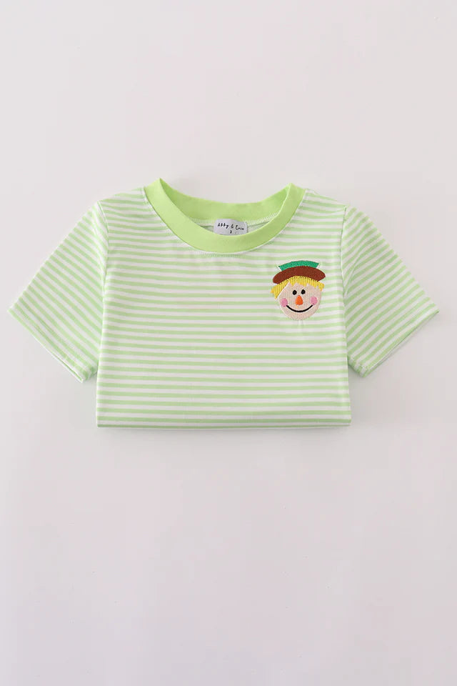 Abby & Evie Green Scarecrow Embroidery Stripe Top 120915 SpadezStore
