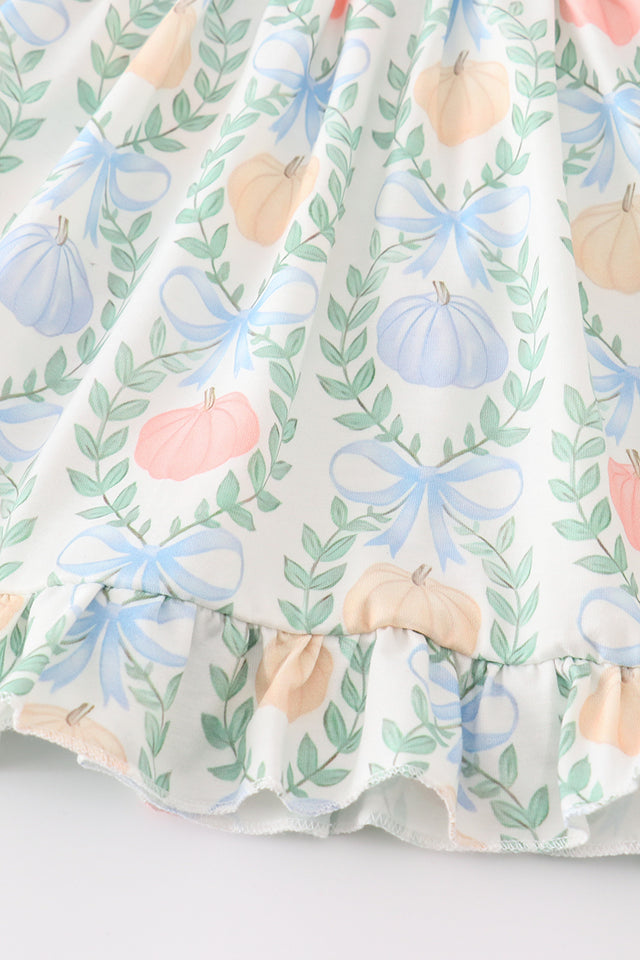 Abby & Evie Blue Pumpkin Embroidery Girl Set 120927 SpadezStore