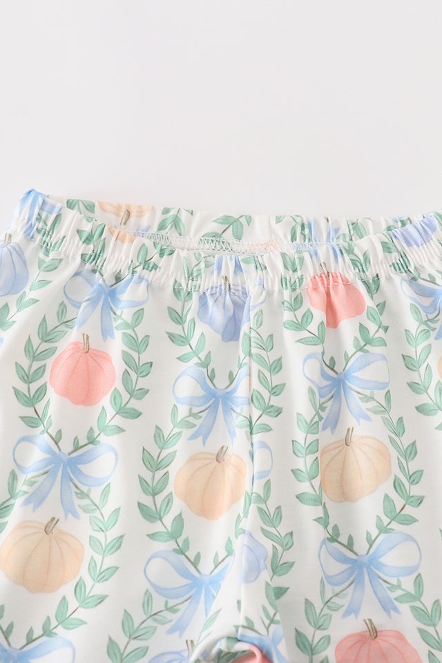 Abby & Evie Blue Pumpkin Embroidery Girl Set Girl Ruffle Pants Set 120931 SpadezStore