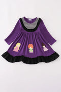 Abby & Evie Purple Halloween Witch Applique Dress 120988 SpadezStore