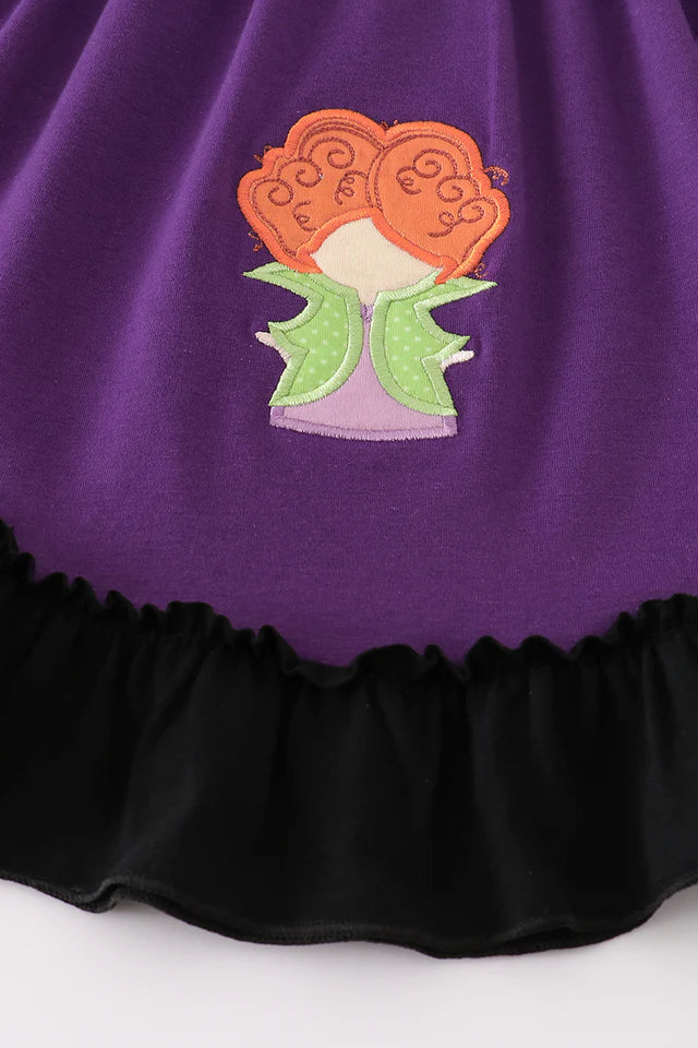 Abby & Evie Purple Halloween Witch Applique Dress 120988 SpadezStore
