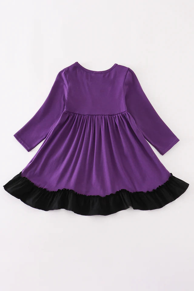 Abby & Evie Purple Halloween Witch Applique Dress 120988 SpadezStore