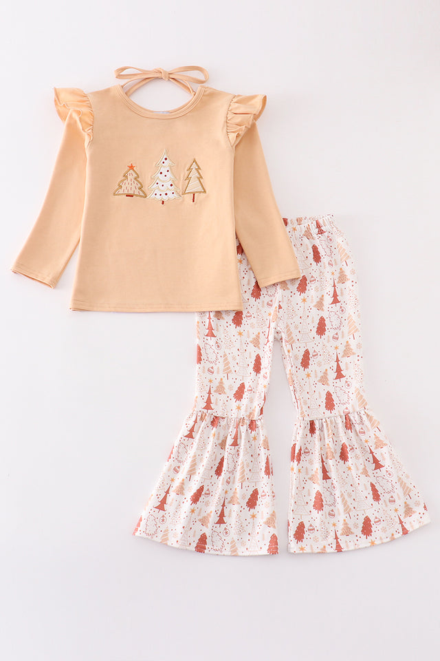 Abby & Evie Khaki Christmas Tree Applique Girl Set 121268 SpadezStore