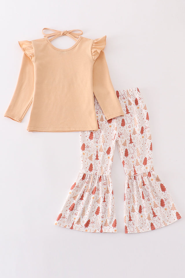 Abby & Evie Khaki Christmas Tree Applique Girl Set 121268 SpadezStore