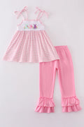 Abby & Evie Pink Bunny Embroidery Gingham Set 121641 SpadezStore