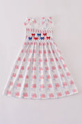 Abby & Evie Bow Embroidery Smocked Dress 121960 SpadezStore