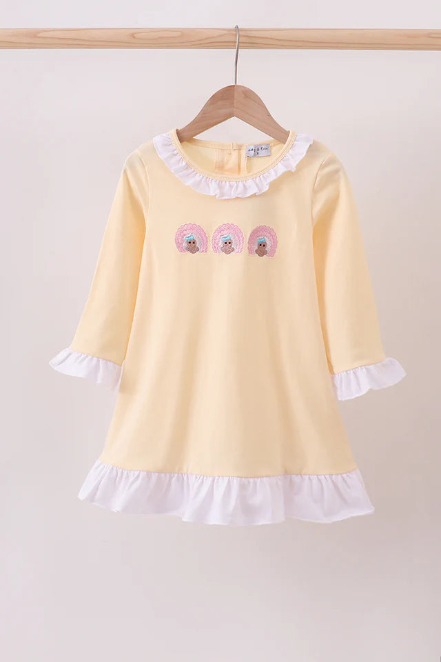 Abby & Evie Beige Turkey Embroidery Ruffle Dress 122492 SpadezStore