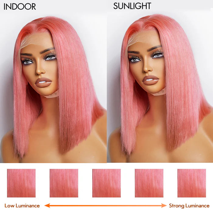 Pre-Plucked 13"x4" Pink Straight Bob Lace Front 150% Density Wig SpadezStore